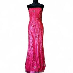 90s Strapless Hot Pink Formal Gown – Glam Beaded Dress S